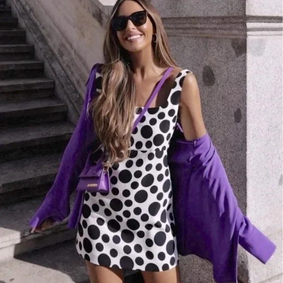 NWT Zara Limited Edition Polka Dot Sleeveless Mini Dress Black and White  Medium